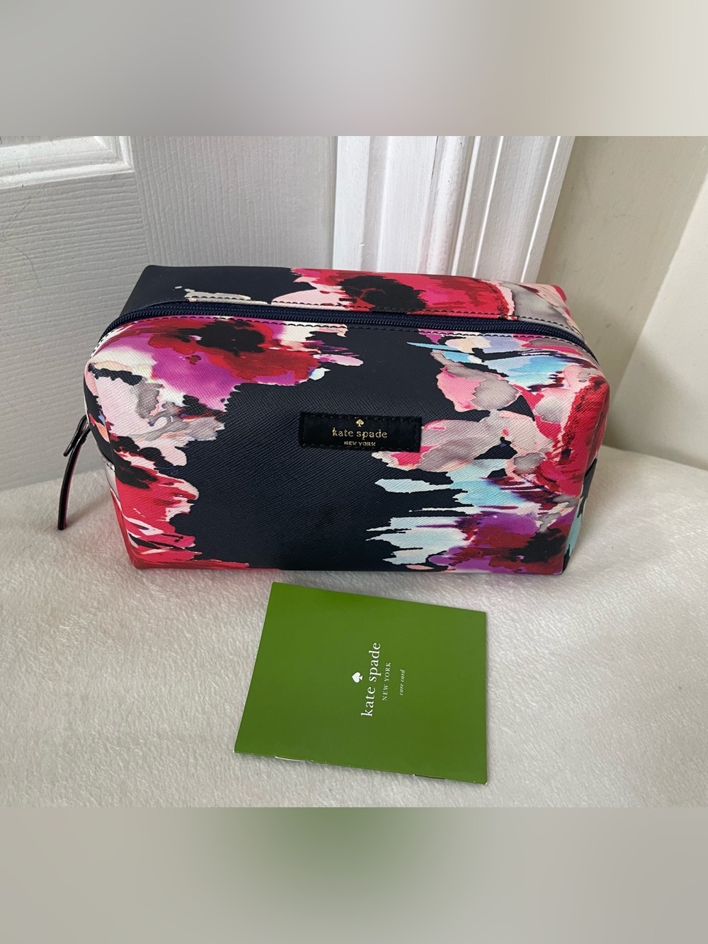 kate spade Floral Print Cosmetic Case - Black, Pink & Red Accents